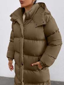 EURMUSE Keep Warm Feature, Maxi Lenght, Side Popper Detailed Puffer Winter Coat - Dark Grey - View 5