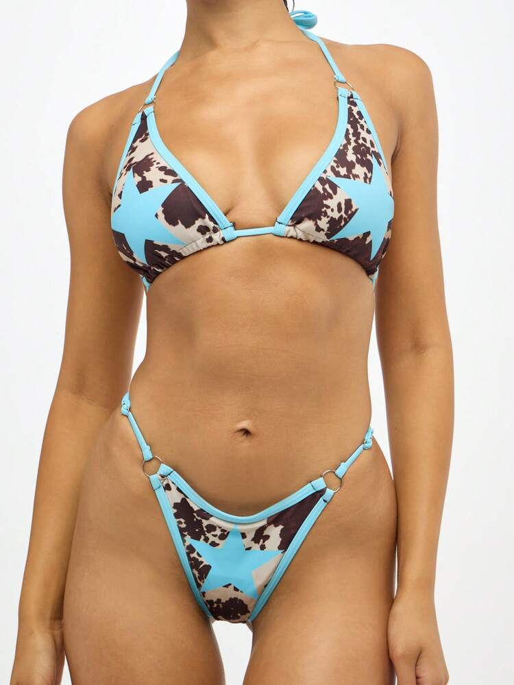SUMWON WOMEN Star And Cow Print Bikini Set With Contrast Binding
