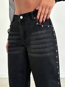 RueChic 休闲锥形裤，带斜口袋和猫须细节，适合秋季 - 黑色 - 查看 5