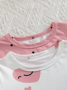 2pcs Baby Girls' Short Sleeve Nightgown, Casual Cute Printed Interchangeable, Suitable For Home Wear, Spring/Autumn Baby Girl Night Dress - Dusty Pink - View 6