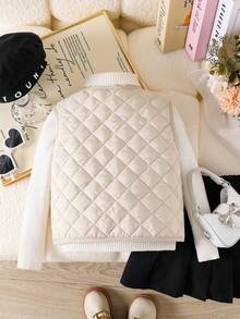 Young Girls Casual Cute Bowknot Quilted Vest - Apricot - View 2