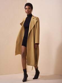 Zivah 2025 Nouvelle arrivée Automne/Hiver, Festival de musique, Saison de remise des diplômes, Style universitaire, Vêtements d'étudiant, Décontracté quotidien, Vacances, Plage, Streetwear, Élégant pour le trajet, Manteau à revers, Manteau à ceinture à la taille, Écharpe à franges, Manteau kaki long