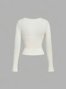 Skyraze Women 3D Floral Trim Pullover Sweater Jumpers Pullover Back-To-School Clothing White Sweater Casual Daily Wear,Tops,Brunch Women,Renaissance Fair,Concert Women, In Fall/Winter - White - View 3