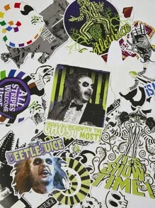 Beetlejuice X SHEIN 夜光卡通图案贴纸套装，适合学生、青少年、男女，适用于笔记本、日记本、手工艺品等类似物品。也可用于个性化滑板、笔记本电脑和行李箱。可移除背胶，轻松撕下，不留残留，适合万圣节 - 彩色 - 查看 6