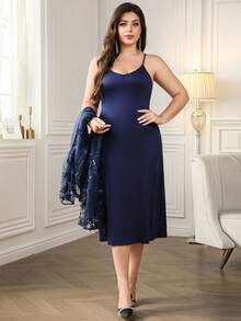 Reflora 大码 3D 花卉网眼开衫和吊带裙两件套 - 藍色 - 查看 6