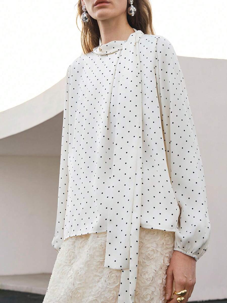 Uhlyne 女士波尔卡圆点印花长袖宽松时尚上衣