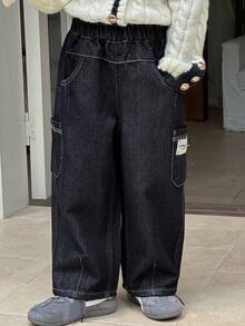 DAZY Quần jeans ống rộng dáng suông đa năng dành cho nữ giới trẻ tuổi. - Rửa tối - Xem 5