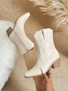 Styleloop Women's Ankle Boots And Short Boots, Suitable For Vacation, BOHO, Retro American, Bohemian, Western Style, Music Festival, Party, Christmas, Halloween - Apricot - View 3