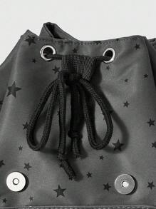 ROMWE Grunge Punk Balo nhiều ngăn màu đen họa tiết chân mèo, xương, ngôi sao phong cách Punk, màu tương phản, thời trang, phù hợp cho cả nam và nữ, dung tích lớn, thích hợp đi làm, đi học - màu đen - Xem 5