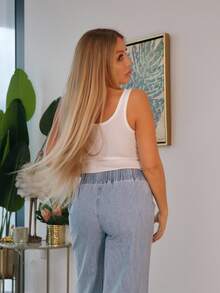 Cioccolato Camiseta sin mangas de punto acanalado con escote en V profundo y espalda de tirantes, color blanco, informal y versátil para mujeres - Blanco - Ver 2