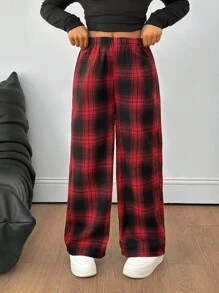 Sparklyn 2 件套青少年女孩休闲百搭格子宽松阔腿裤，适合上学、日常穿着、居家秋冬 - 彩色 - 查看 6