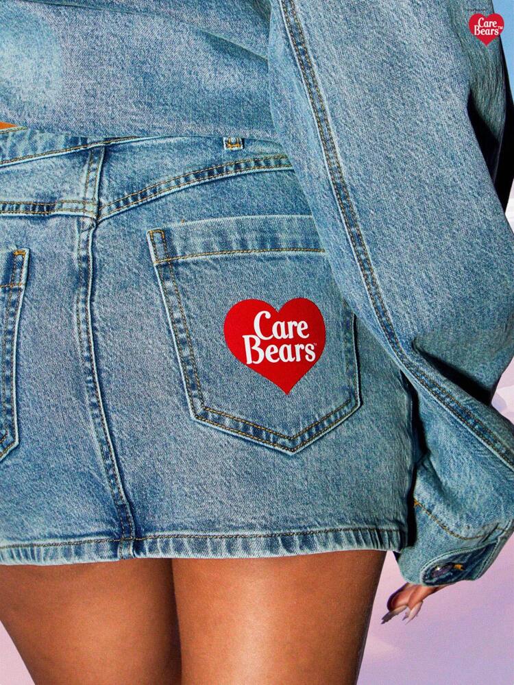 MISSGUIDED Retro Y2K Denim Mini Skirt High Rise Graphic Print Nostalgic Kawaii Streetwear 90s Fashion Skater Style Adorable Cartoon Casual Wear