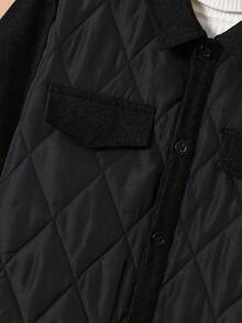 SHEIN Jaqueta/Casaco Acolchoado Grosso com Colarinho Virado, Bolsos Decorados, Casual Versátil e Confortável para Meninos Pré-Adolescentes - Preto - Visão 4