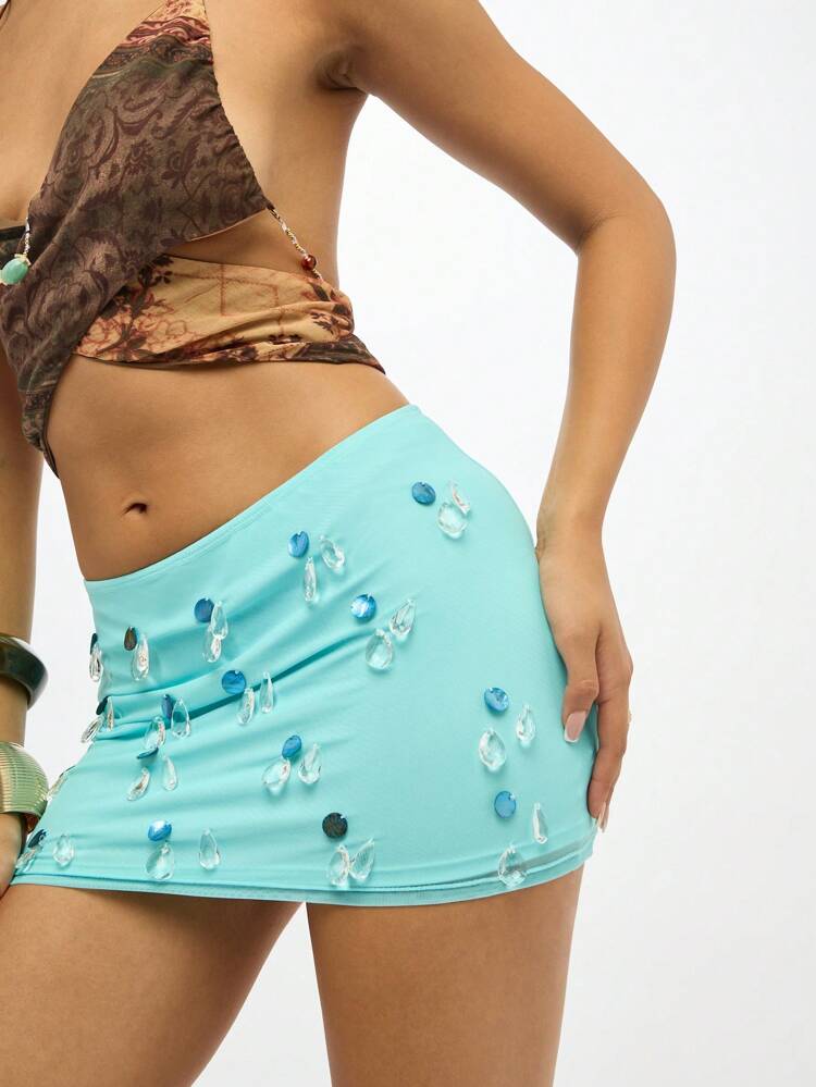 SUMWON WOMEN Crystal Embellished Mesh Mini Skirt With Scattered Jewels