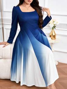 Modelyn Đầm dài tay cổ vuông ombre thời trang thanh lịch cỡ lớn dành cho nữ - Nhiều màu - Xem 2