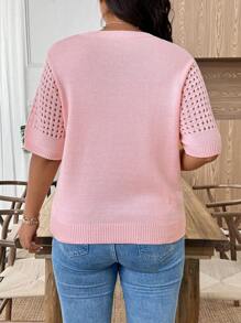 Breezaya Áo thun tay ngắn cổ tròn khoét lỗ cỡ lớn thường ngày - Hồng - Xem 2