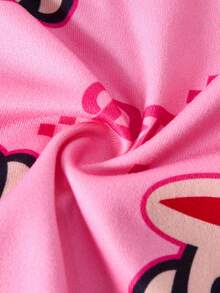 Paul Frank X SHEIN 2pcs Tween Girls' Cartoon Pattern Round Neck Raglan T-Shirt And Leggings Comfortable Stretchy Pajama Set - Hot Pink - View 6