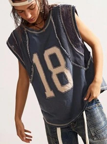 Bohemela Áo thun nữ cổ tròn dệt kim màu trơn in 18 miếng vá phong cách Boho Casual Vacation - màu đen - Xem 5