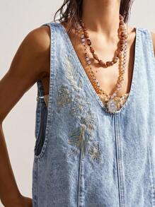 Bohemela Robe mini en jean tressé décontractée de style bohème pour femmes - Bleu azur - Voir 7