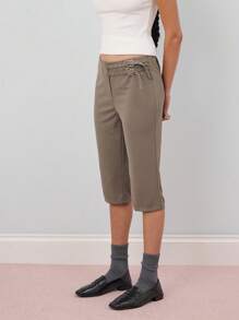 COUREZ Tailored Capris Pants With Waist Buckle Detail /Y2K Going Out Cute - Dark Grey - View 2