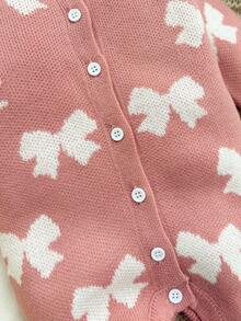 SHEIN Newborn Baby Girl Casual Bow Knit Jumpsuit, Autumn/Winter Baby Winter Clothes Baby Romper Knitted Baby Jumpsuit Baby Jumpsuit Bow Print Baby Clothes Fall - Pink - View 4