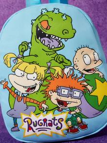 Nick 90s | SHEIN 1pc Cute Cartoon Pattern Printed Polyester Backpack, Toddler Backpack, Preschool Age 3+, Adjustable Straps, Suitable For Boys And Girls - Baby Blue - View 4