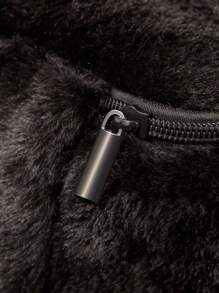 Paul Frank X SHEIN 1 件可爱毛绒猴子图案大容量圆柱化妆包，手提，超大空间，可存放化妆品瓶和日常用品，适合女性和青少年，猴子，时尚 - 黑色 - 查看 6