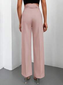 Solid Slant Pocket Straight Leg Suit Pants - Dusty Pink - View 2