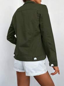 EURMUSE Flap Pocket Button Front Denim Jacket - Army Green - View 2