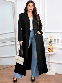 Modelyn 大码纯色翻领插肩袖时尚百搭单排扣夹克 - 黑色 - 查看 5