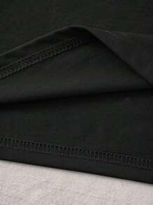 INAWLY 女式夏季标语刺绣圆领短袖休闲常规T恤 - 黑色 - 查看 5