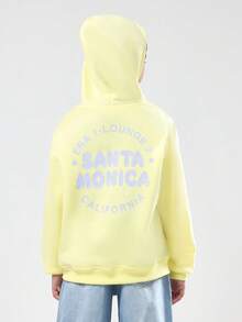 SUMWON sweat-shirt à capuche graphique en French Terry de Santa Monica, Californie, Sweat-shirt-shirt pastel jaune avec lettrage au dos, pour le port casual des filles au printemps - Jaune citron - Voir 7