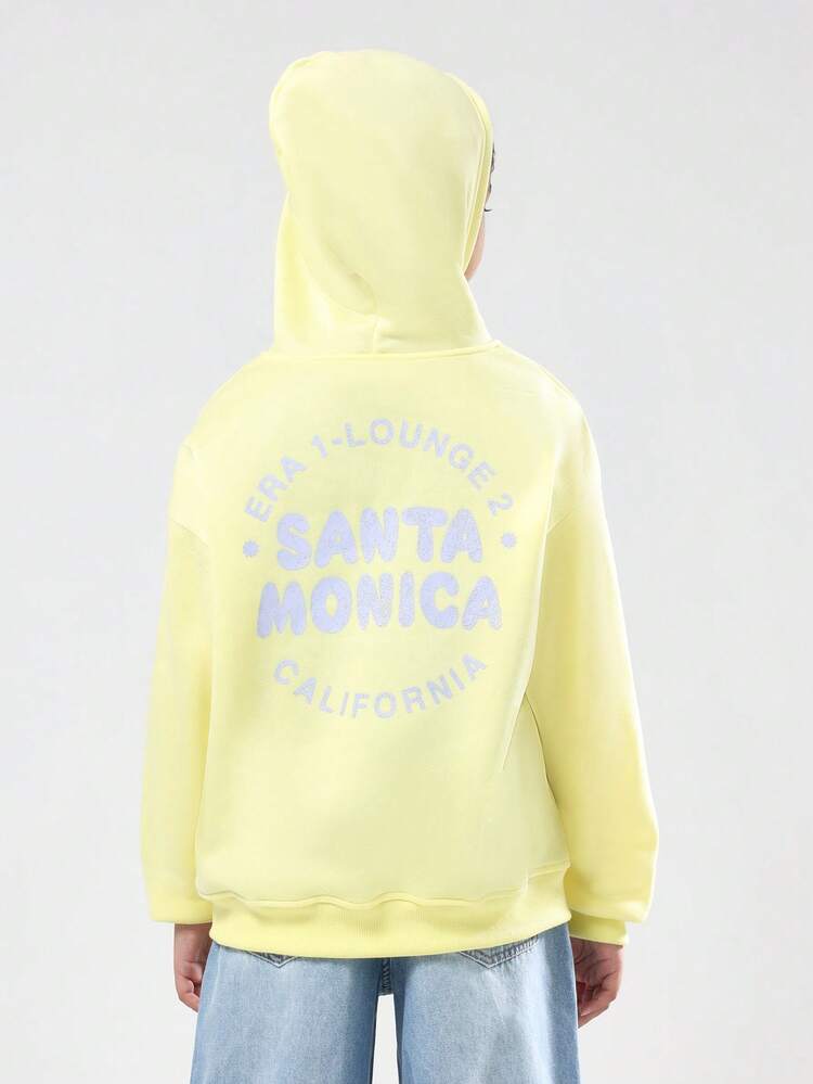Pastel Yellow Hoodie With Santa Monica Back Print