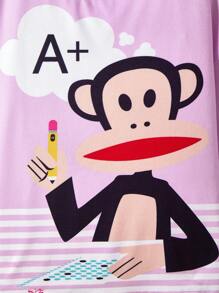 Paul Frank X SHEIN Áo thun dệt kim tay dài cổ tròn vai trễ họa tiết hoạt hình cho bé gái màu tím - Màu tím - Xem 7