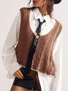 Bohemela 波西米亚风复古编织侧系带女式针织上衣 - 棕色 - 查看 5