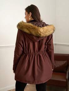 Chikora 大码女式加厚保暖棉质外套（仿毛皮），适合秋季、冬季、外出、工作、办公室等各种场合，也适合商务女性穿着。 - 棕色 - 查看 2