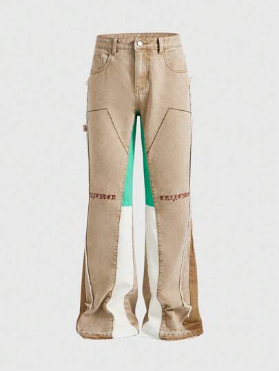 Street Life Herren Lässig Patchwork Kontrast Farbige Bootcut Jeans