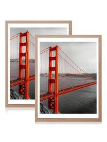 SHEIN 12x16in Wooden Color Wooden Picture Frames Set Of 5/3/2/1 With Mat For 11x14 Or Without Mat For 12x16, Wall Gallery Photo Frame For Both Vertical And Horizontal Display, Random Mats Included, No Picture Included Gifts Birthday Graduation - wood color - View 3