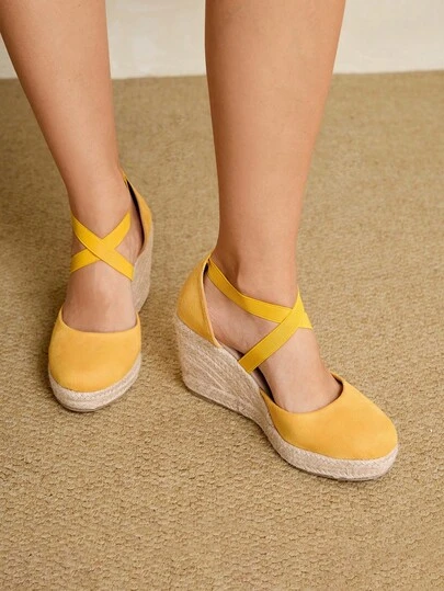 Styleloop 麻绳编织厚底坡跟凉鞋，系带设计，轻便高跟鞋，适合派对、婚礼、日常穿着、度假、波西米亚风格女性