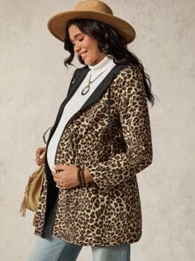 Boho Mama Pregnant Women's Leopard Print Reversible Zip-Up Hoodie Casual Jacket - Multicolor - View 6