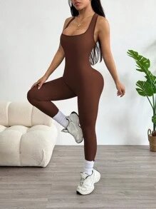 Slayform 女士性感交叉露背连体裤 - 咖啡棕 - 查看 5