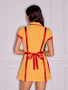 SHEIN Tall Váy hóa trang nữ, trang phục Halloween cổ điển phù hợp cho các bữa tiệc, cỡ lớn - Màu vàng - Xem 2