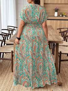 Weeklong Vestido de playa para mujer de talla grande con estampado floral aleatorio y cintura fruncida con lazo