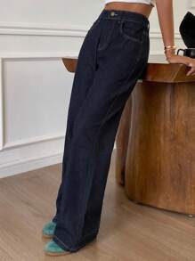 Livesso 女士宽松休闲直筒牛仔裤，秋冬新品