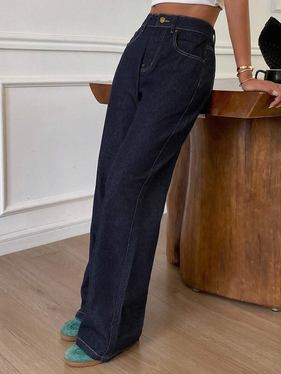 Livesso 女士宽松休闲直筒牛仔裤，秋冬新品