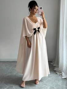 Elenzga Elegant Sleeveless Dress With Shawl Collar, Bowknot Design For Women - Dusty Pink - View 4