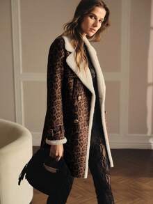 MOTF PREMIUM LEOPARD PRINT CONTRAST TEDDY PANEL BELTED FAUX FUR COAT - Multicolor - View 4