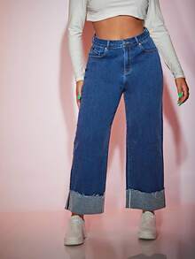 EURMUSE Plus Size Plain Simple Casual Jeans - Baby Blue - View 1