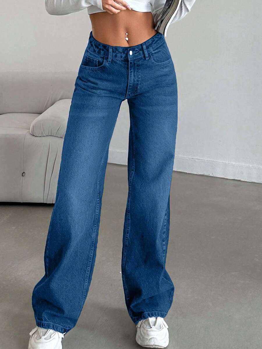 SHEIN Tall LOW RISE STRAIGHT CYT WOMEN BLUE JEAN, Tall Women - Blue - View 1
