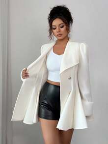 Elenzga Áo khoác len dày cổ tay bo gấu lông chồn dáng chữ A thanh lịch cho nữ đi làm hàng ngày - Màu be - Xem 8